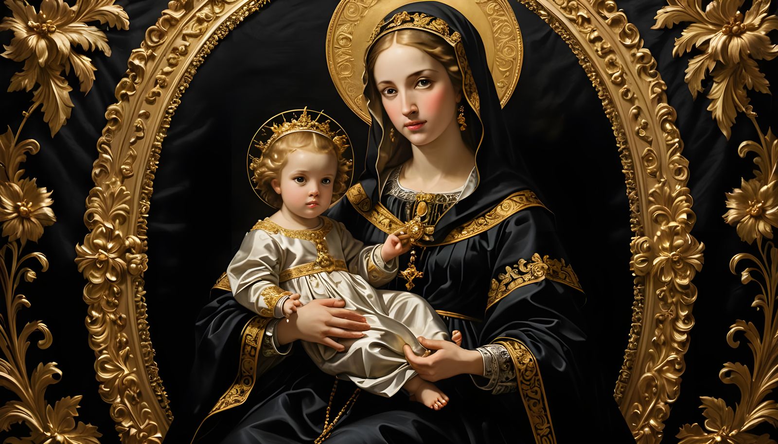 Mary and Jesus in Black and Gold