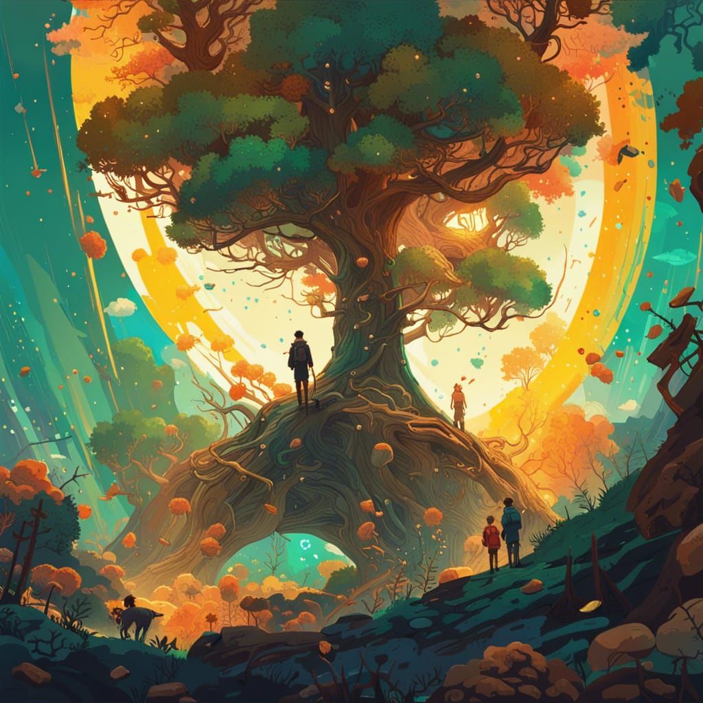 Colorful Tree of Life: Digital Splash Art