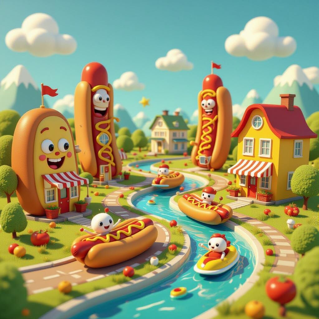 Cartoon Hot Dog World in 3D Style