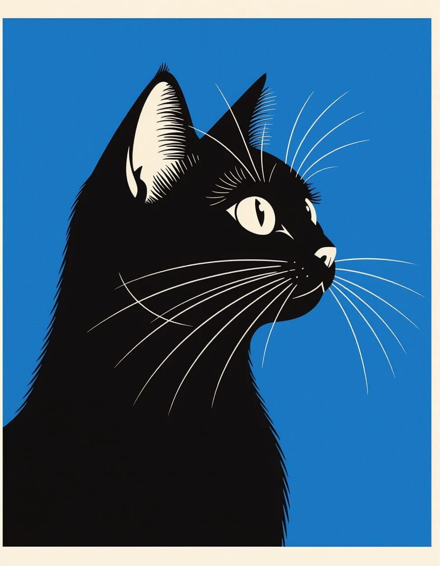 Minimalist Black Cat Portrait in Geometric Style