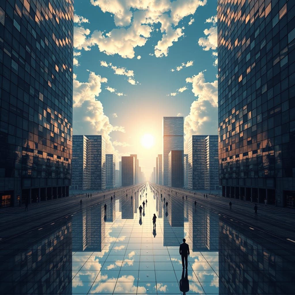 Surreal Pixel Art Dreamscape of Mirrored Squares