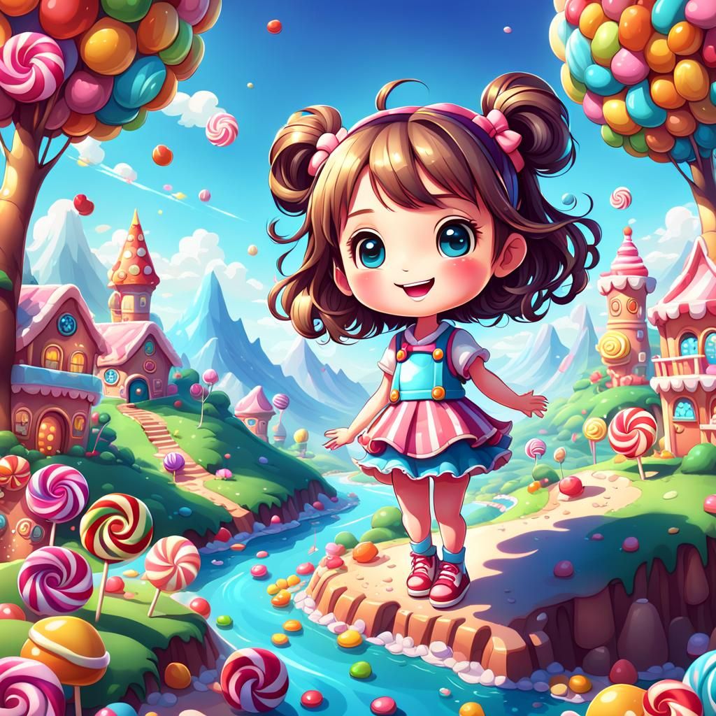 Chibi Character in Detailed Candy Land Illustration