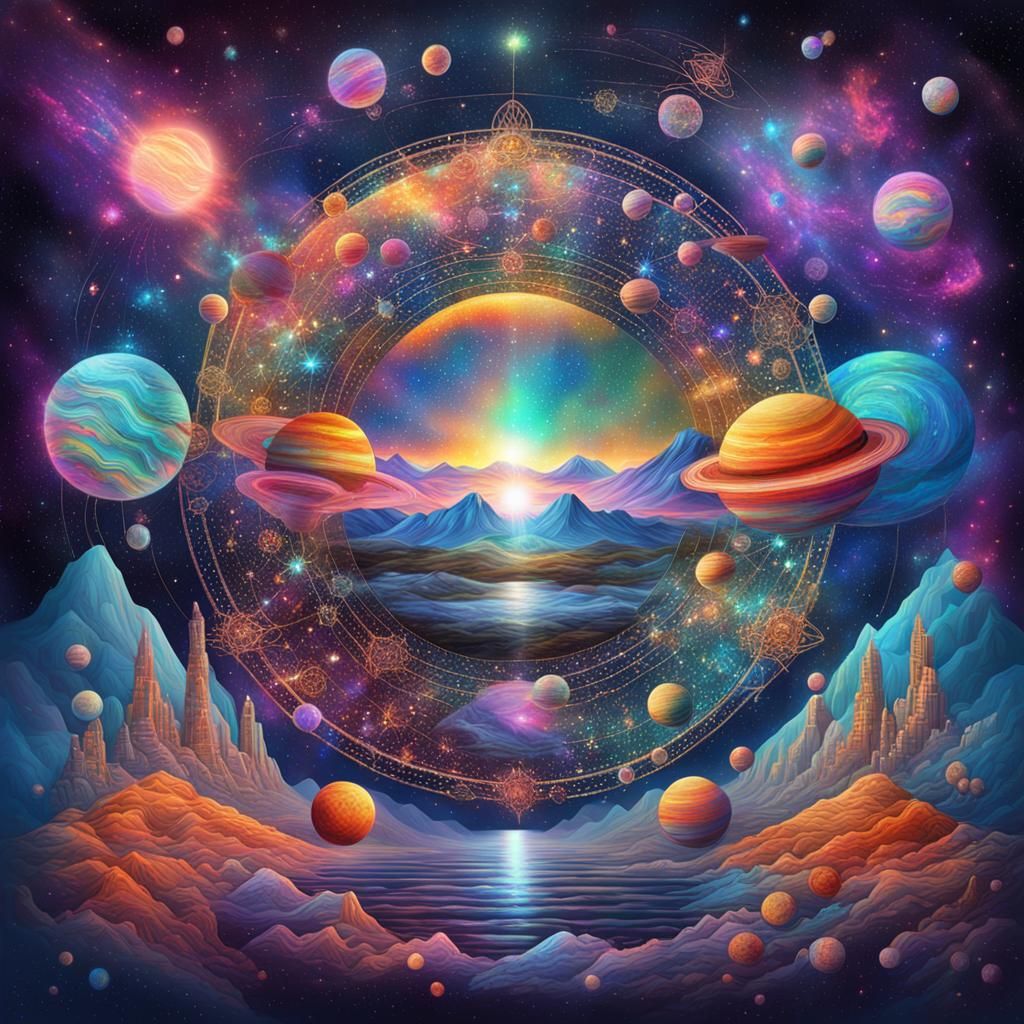 Cosmic Astral Illustration in Mixed Media