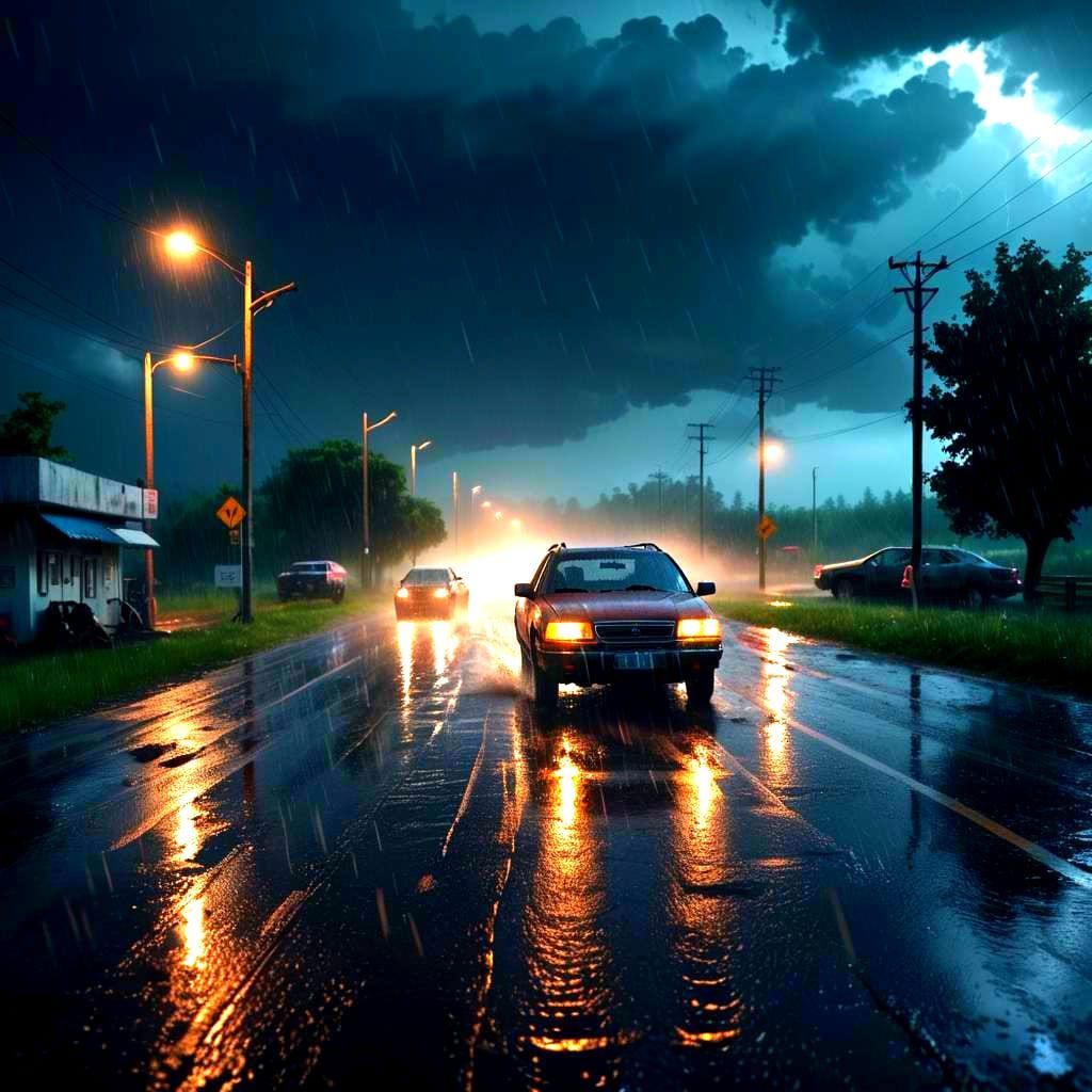 Epic Stormy Nighttime Car Chase in Hyperrealistic Style