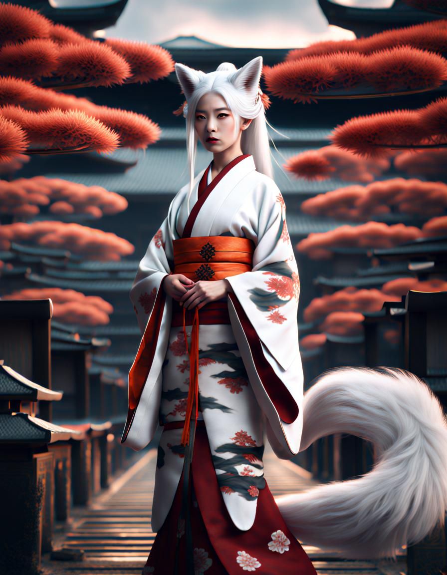 Kitsune Female in Kimono: Epic Digital Matte Painting