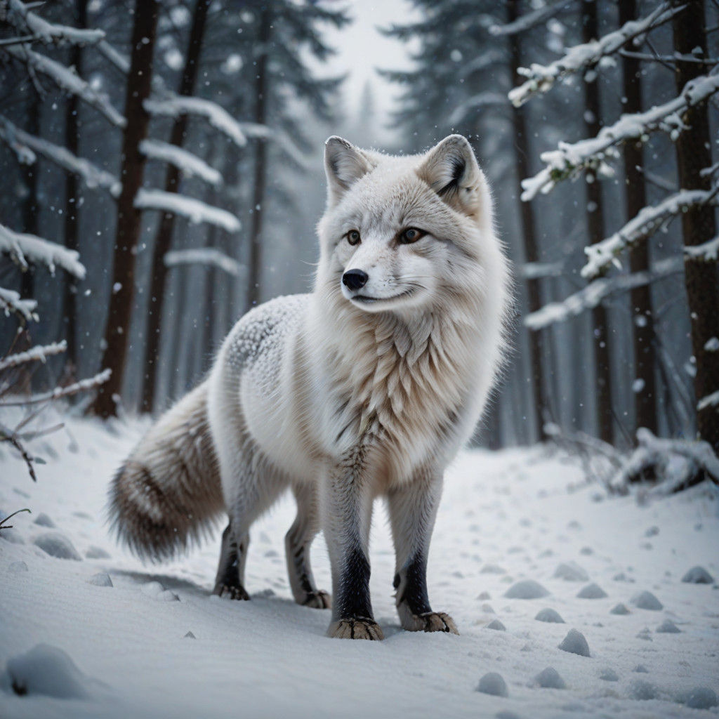 Snowy Arctic Fox Walks Through Winter Wonderland