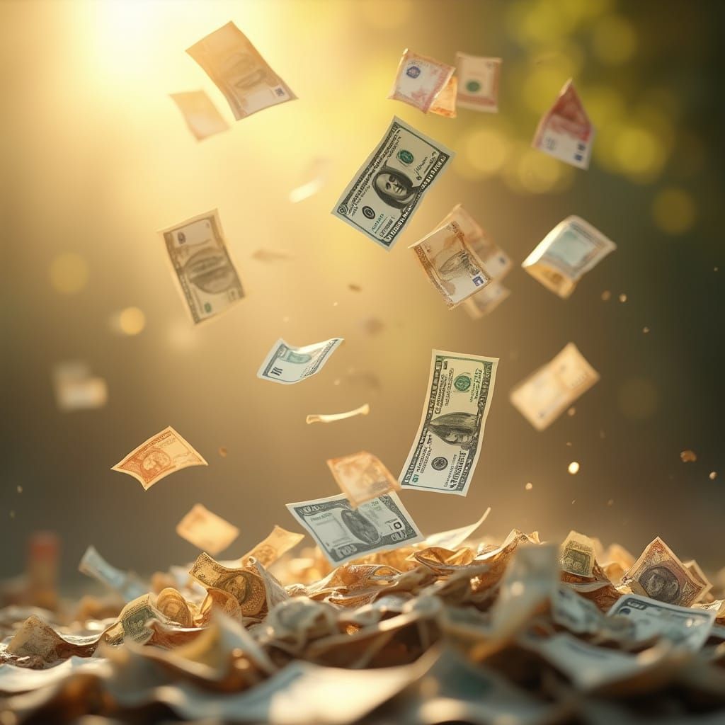 Money Cascade: Abundance in Golden Light