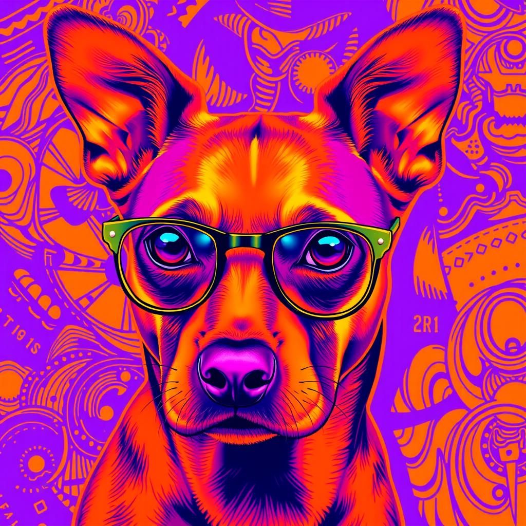 Neon Pop-Art Portrait of a Dog with Glasses