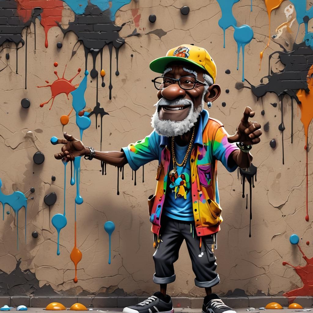 Cartoon Grandpa Rapper Graffiti in 3D Digital Art