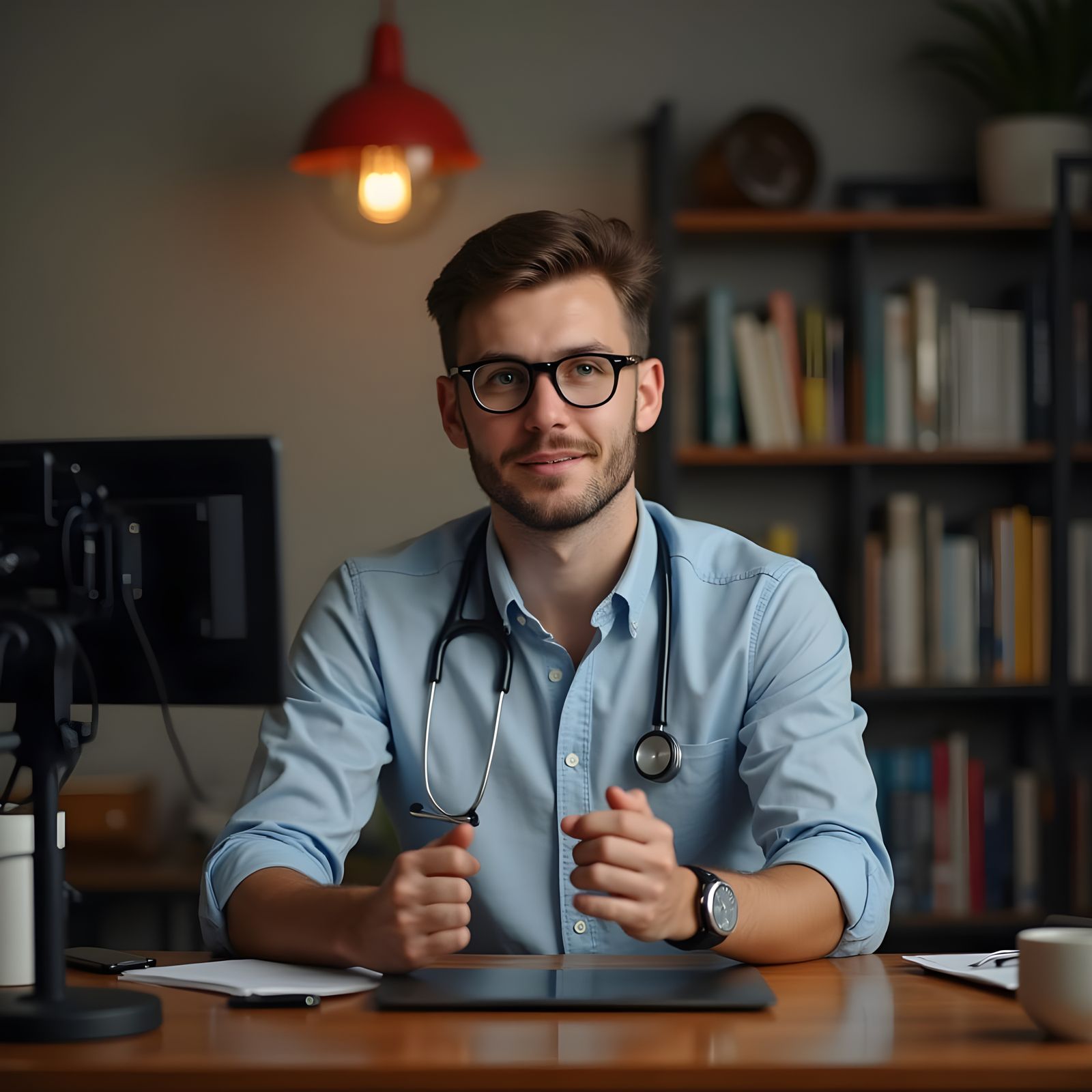 Young Doctor YouTuber Filming a Video in a Home Studio