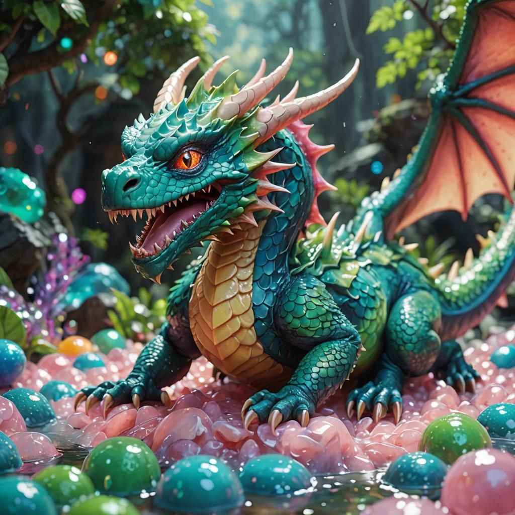 Dragon-Slime Hybrid in 3D Anime Style