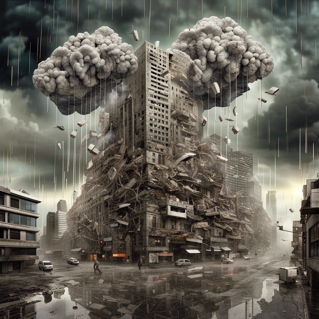 Surreal Concrete Cloudscape in Gloomy Cityscape