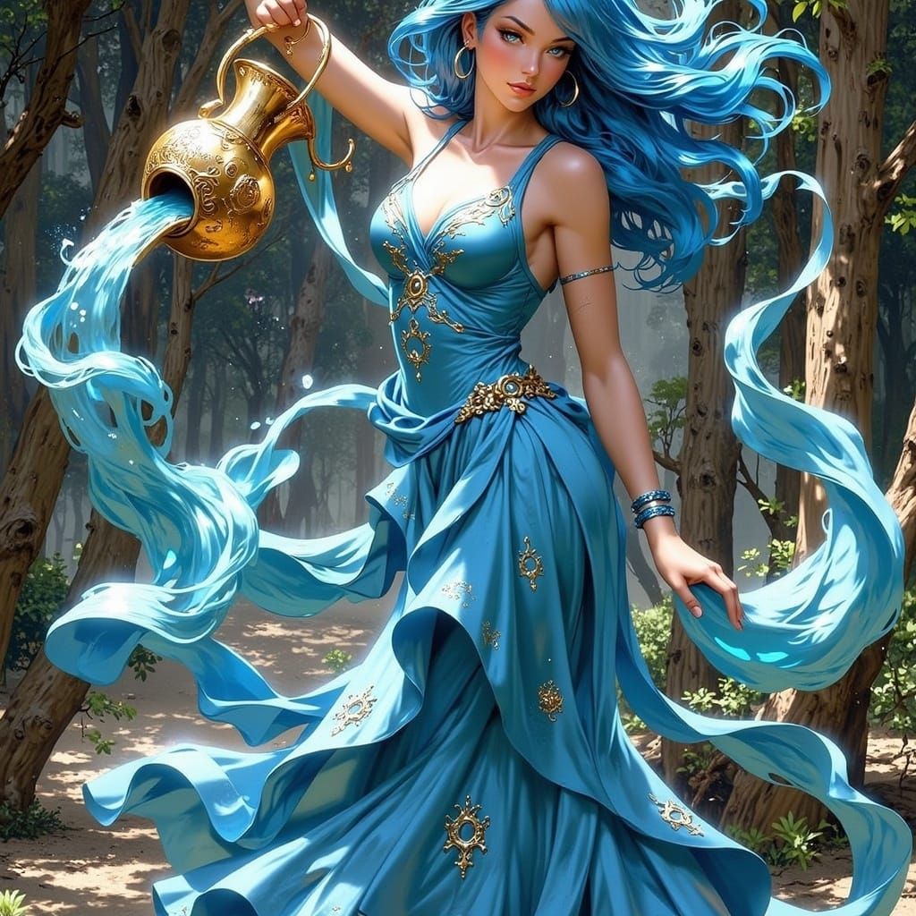 Aquarius Woman in Pre-Raphaelite Style
