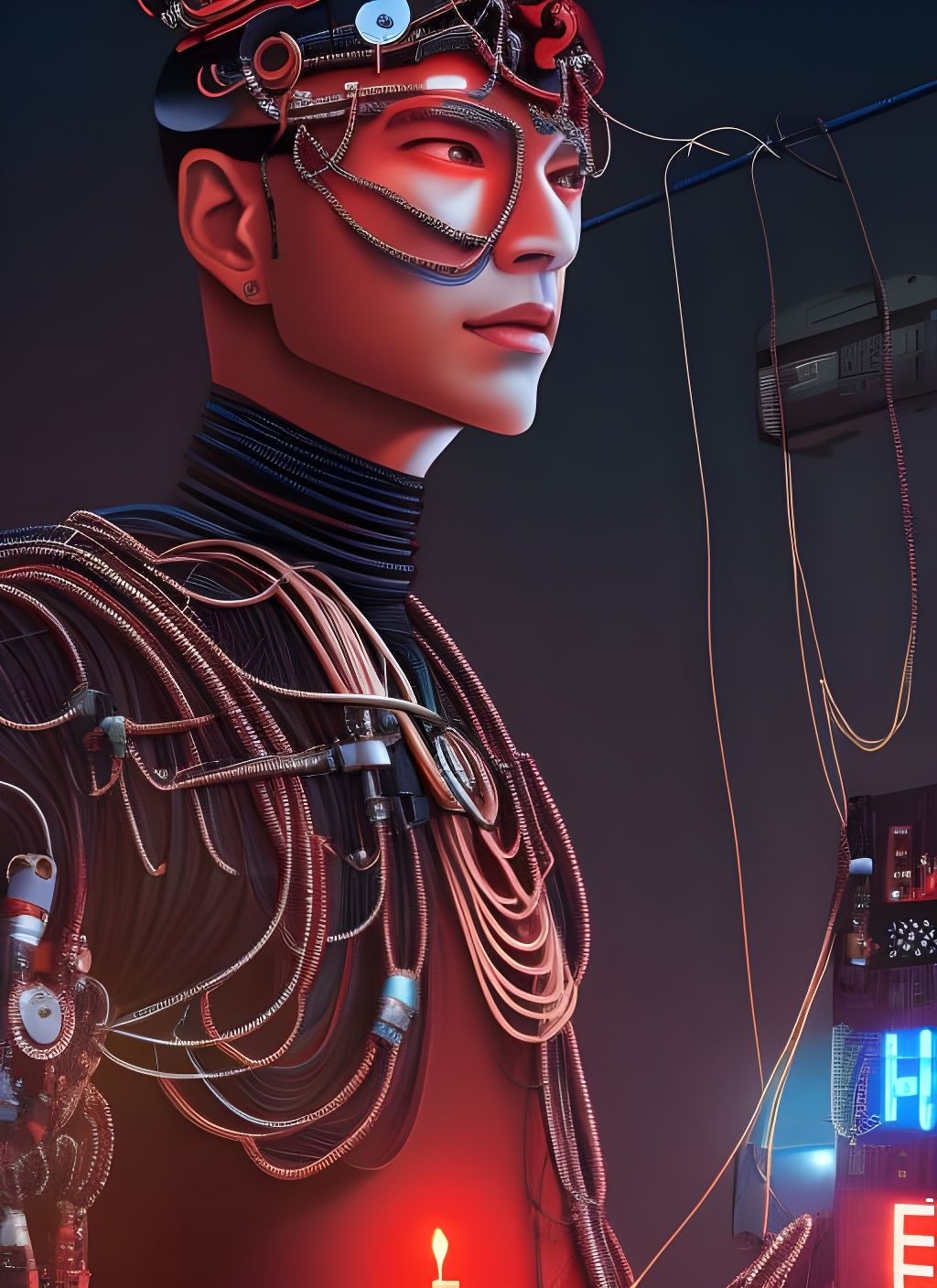 Cyberpunk Man with Vietnamese Ornamentation