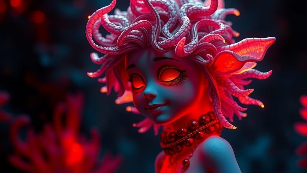 Bioluminescent Fire Sylph in Underwater Cosmos