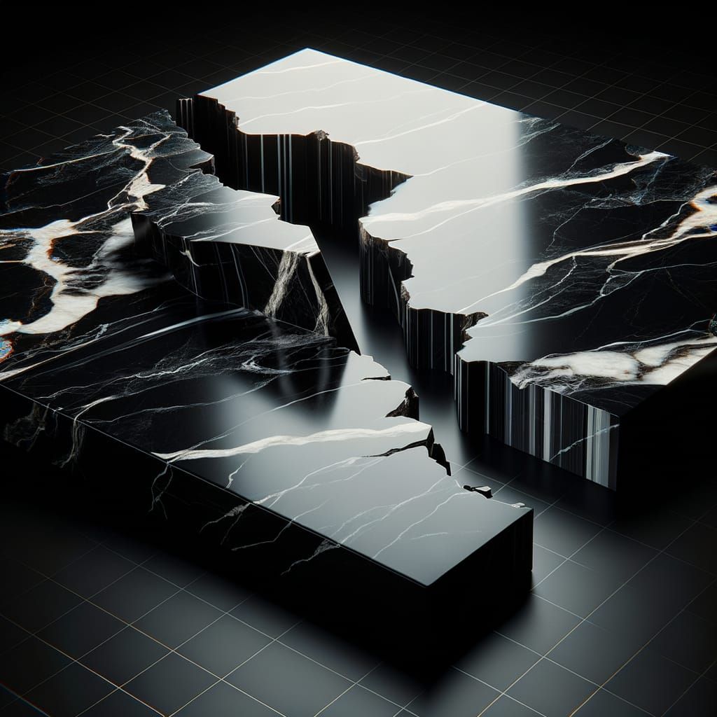 Glossy Black Stone Slab Cracked Open