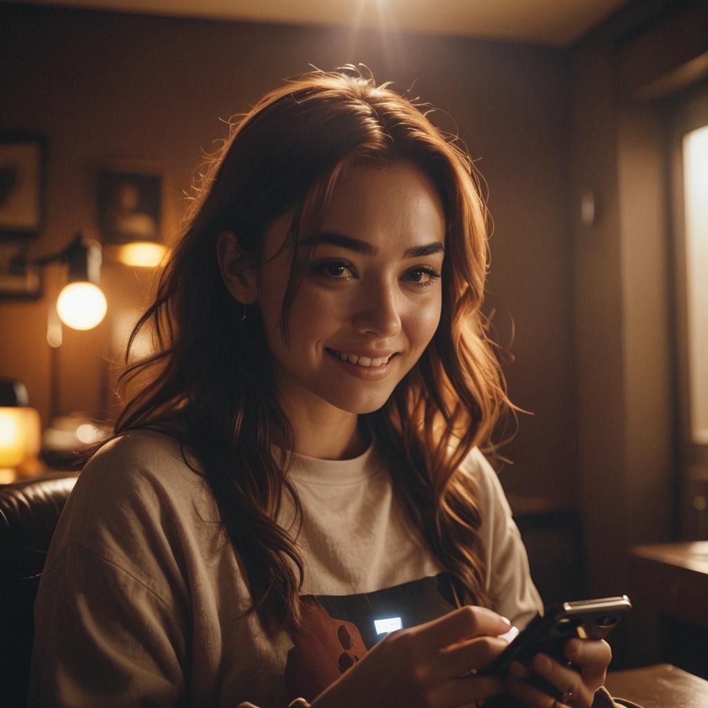 Girl's Anxiety Lit by Phone Screen in Film Still