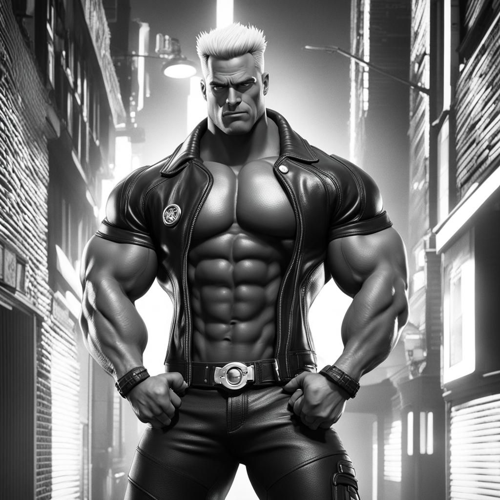 Blond Bodybuilder in Biker Jacket: 3D Digital Art