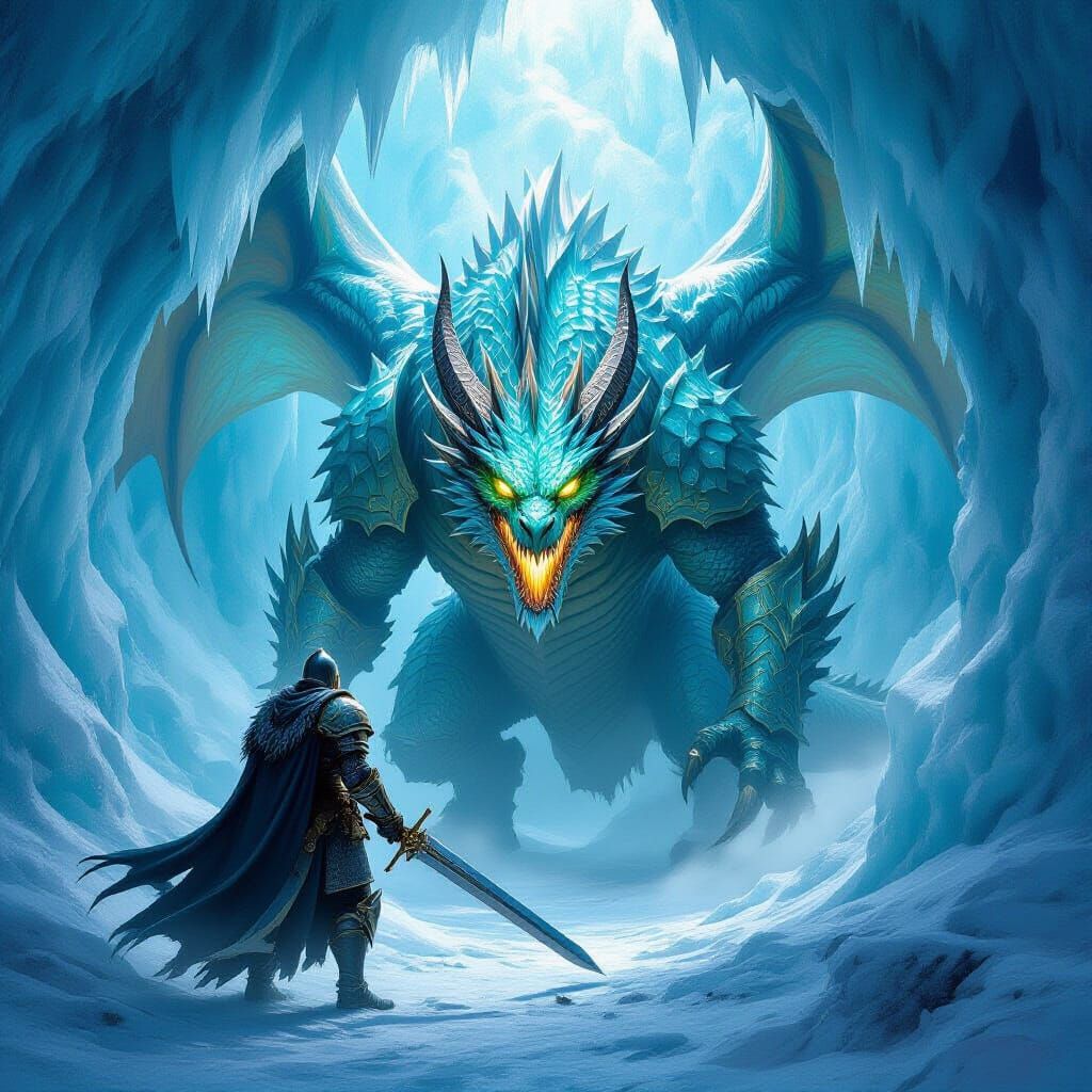 Knight vs. Dragon in Ice Cave