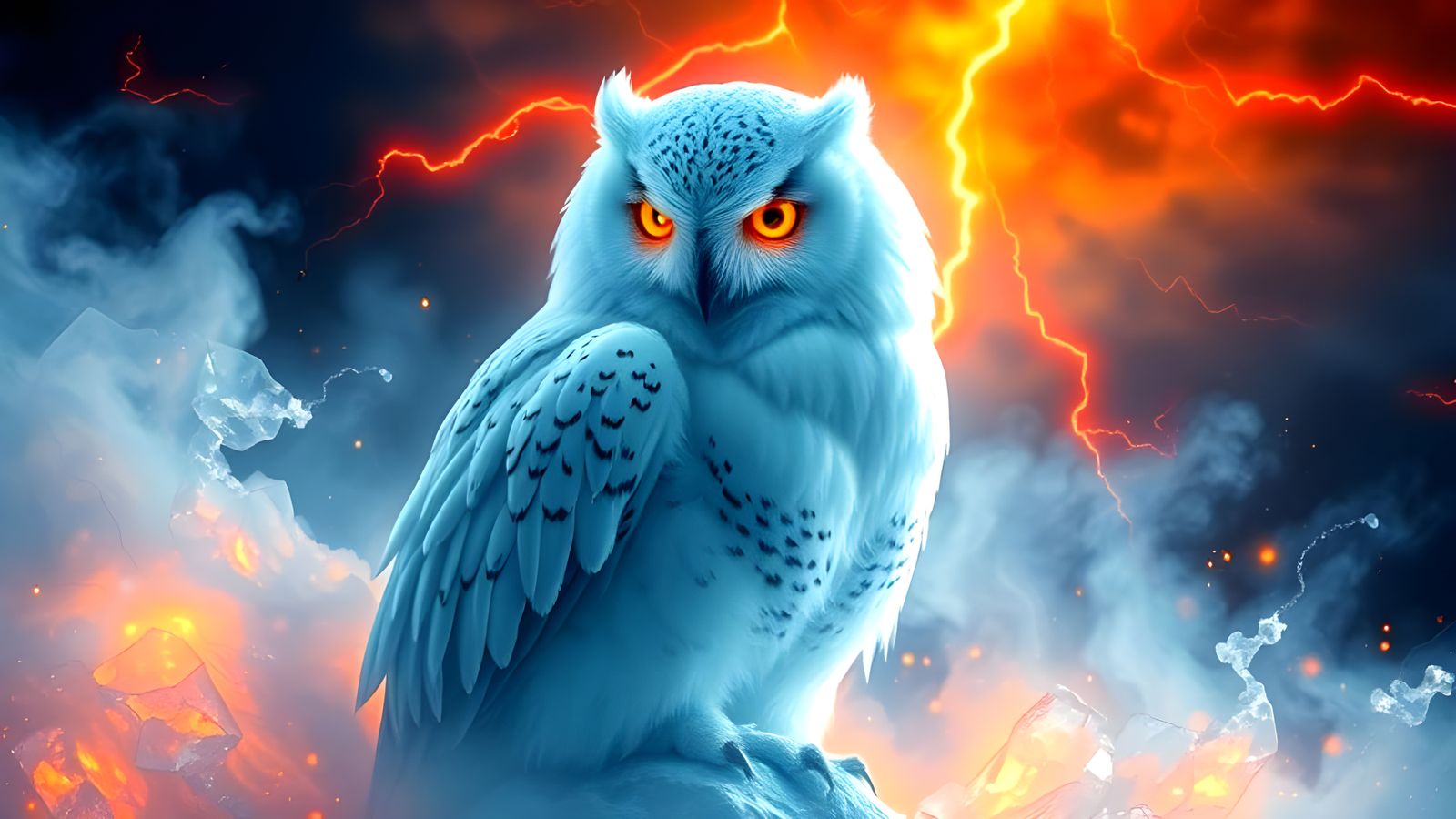 Glowing Winter Snowy Owl in Icey Crystal Forest