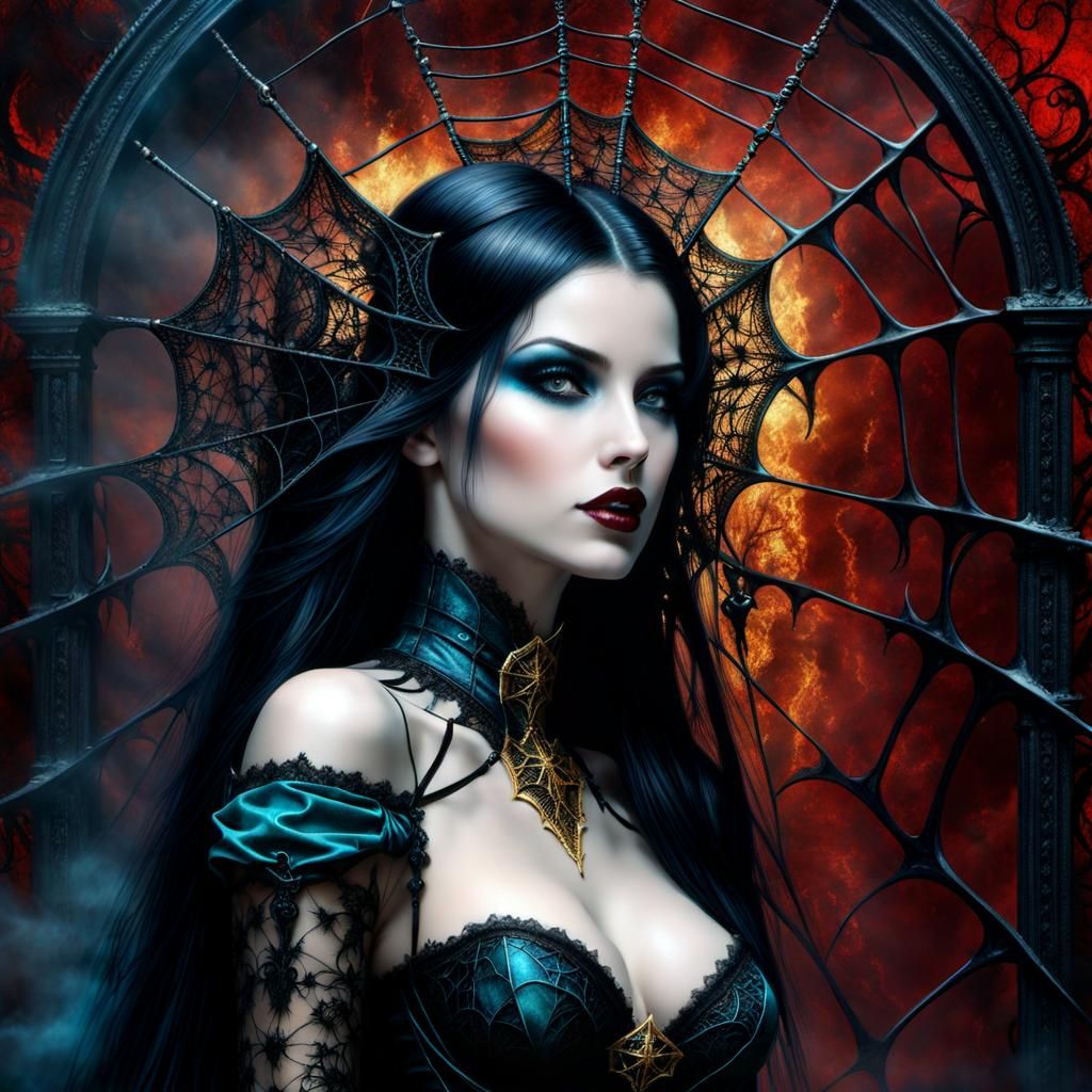 Gothic Fantasy Girl with Spiderweb Lace Corset