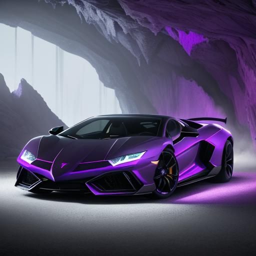 Purple Lamborghini in Crystalline Cave: Concept Art