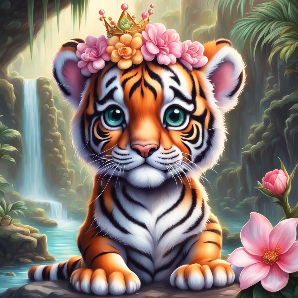 Chibi Bengal Tiger Cub Princess in Candyland Style