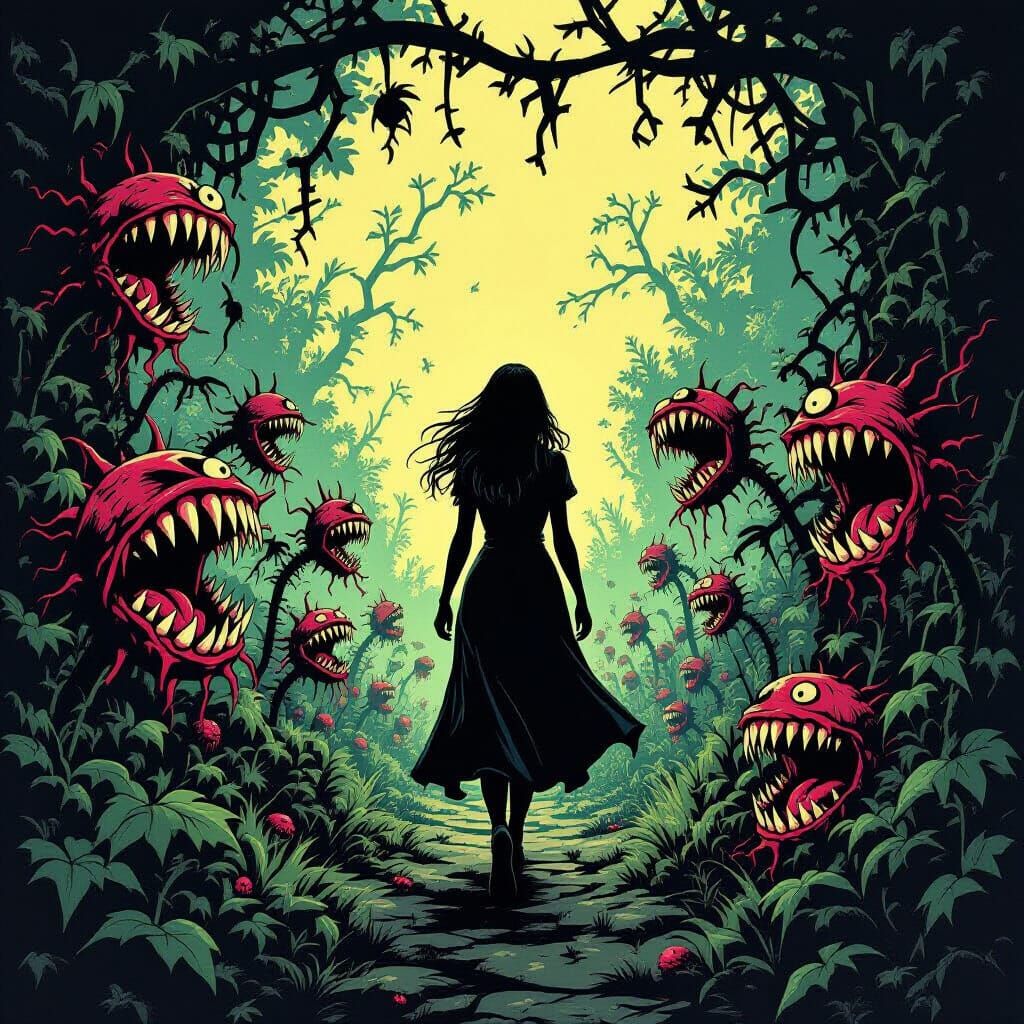 Eerie Garden of Carnivorous Flowers in Dark Fantasy Style