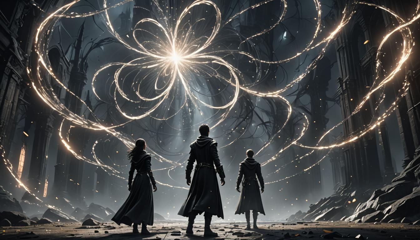 Figure Reaching for Hopeful Light in Gothic Fantasy