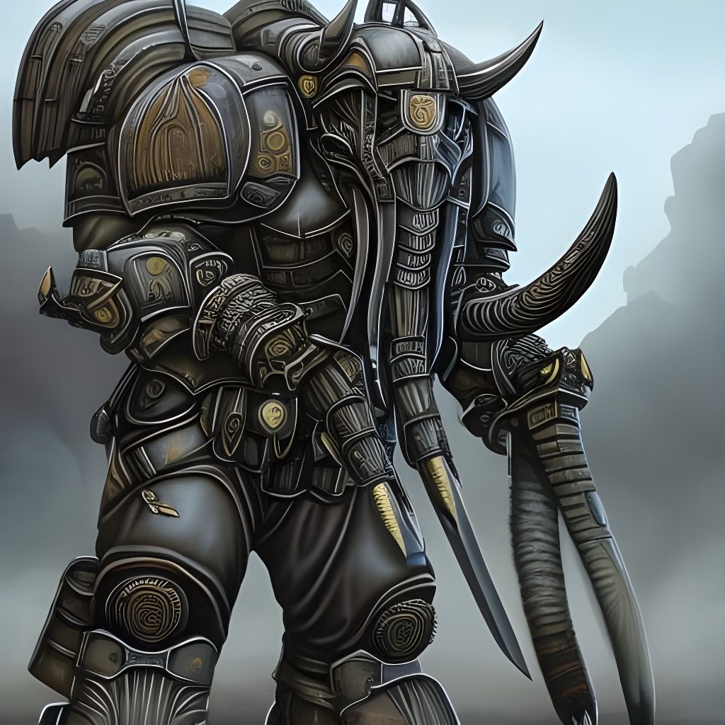 Futuristic Elephant Combat Suit in Mixed Media Style