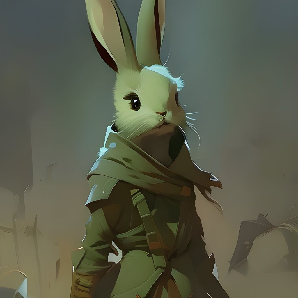 Leaf-Covered Rabbit in Studio Ghibli Style