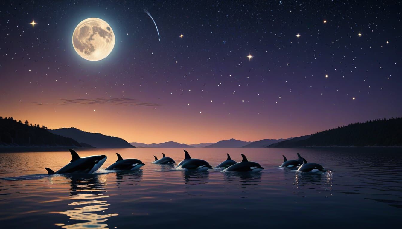 Dreamy Orca Chorus in Starry Night