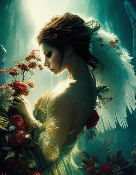 Angelic Woman in Dark Studio with Rim Lighting