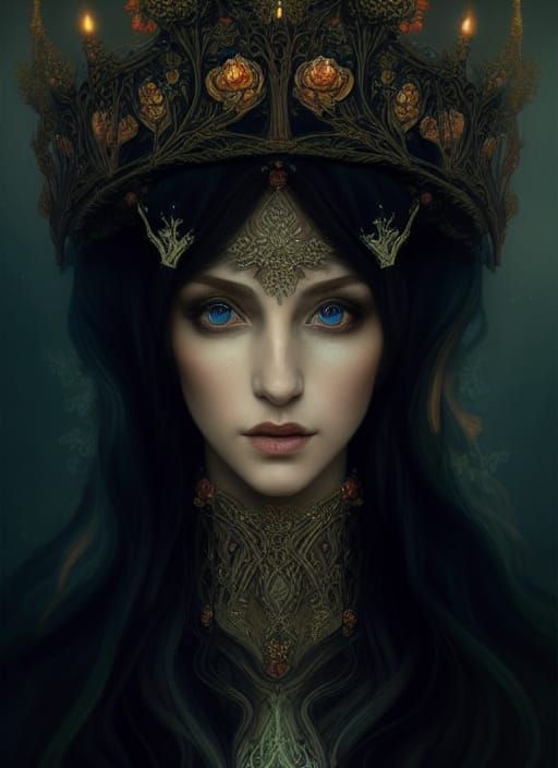 Elf in Mushroom Gown Digital Illustration