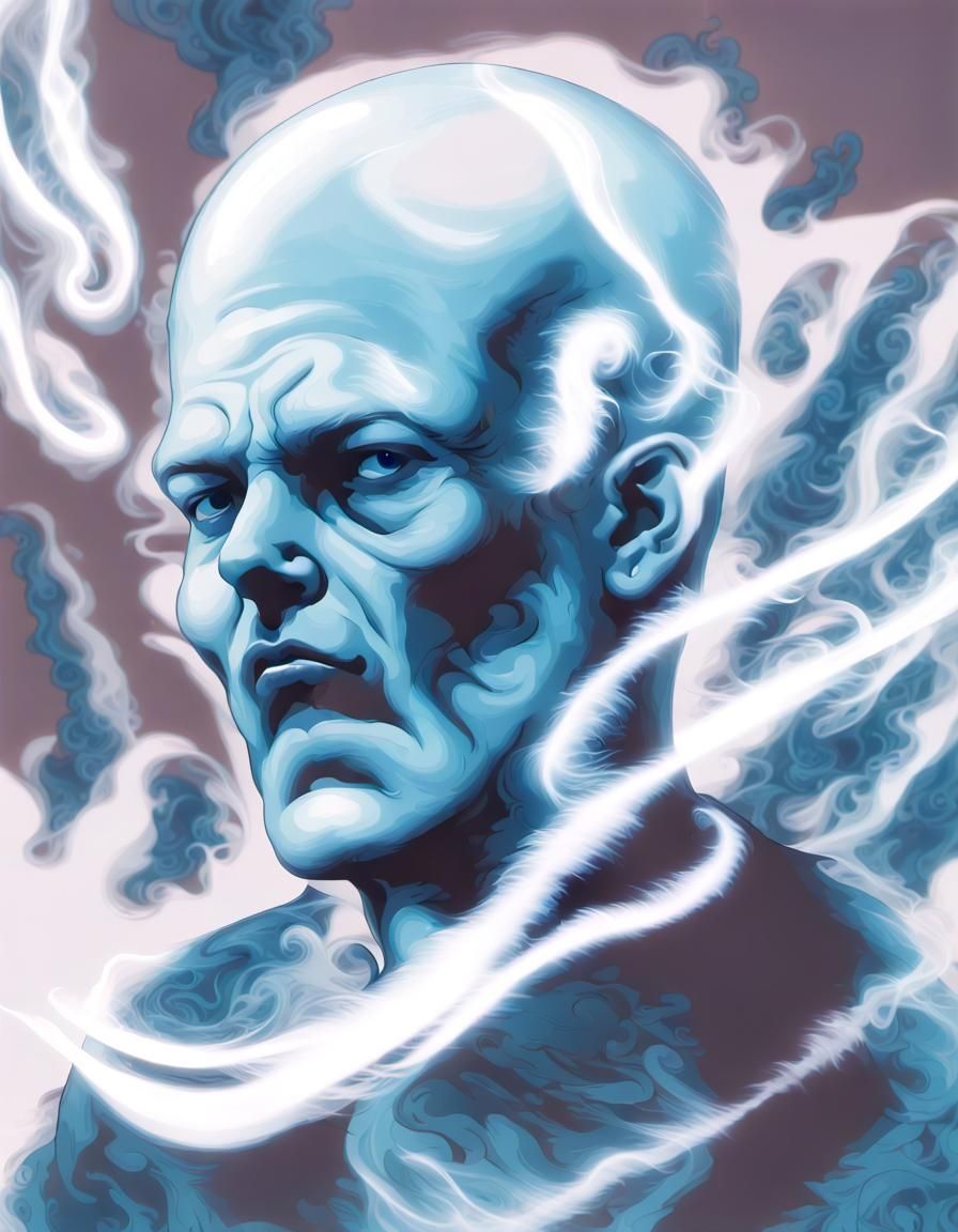 Ethereal Bald Ghost Head in Smoke