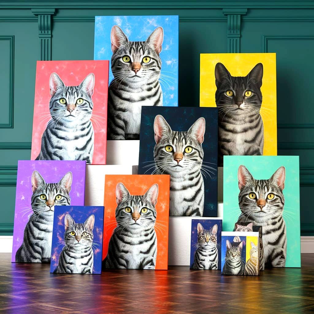 Eclectic Cat Art: Multiple Paintings of Felines