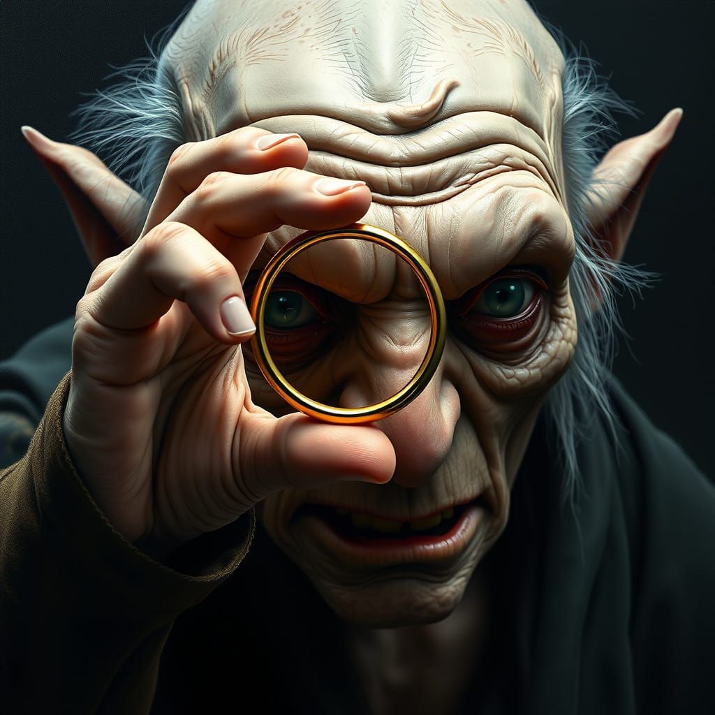Gollum's Ominous Reflection in Gold