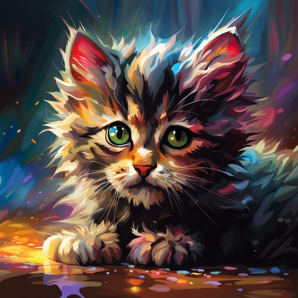 Hyperrealistic Kitten Splash Art: A Cute Concept