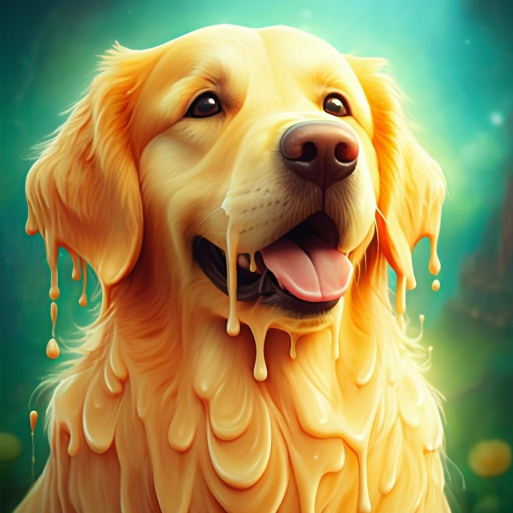 Golden Retriever Made of Melting Butter in Vibrant Colors