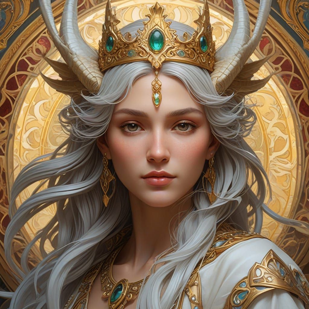 Majestic White Dragon in Art Nouveau Style