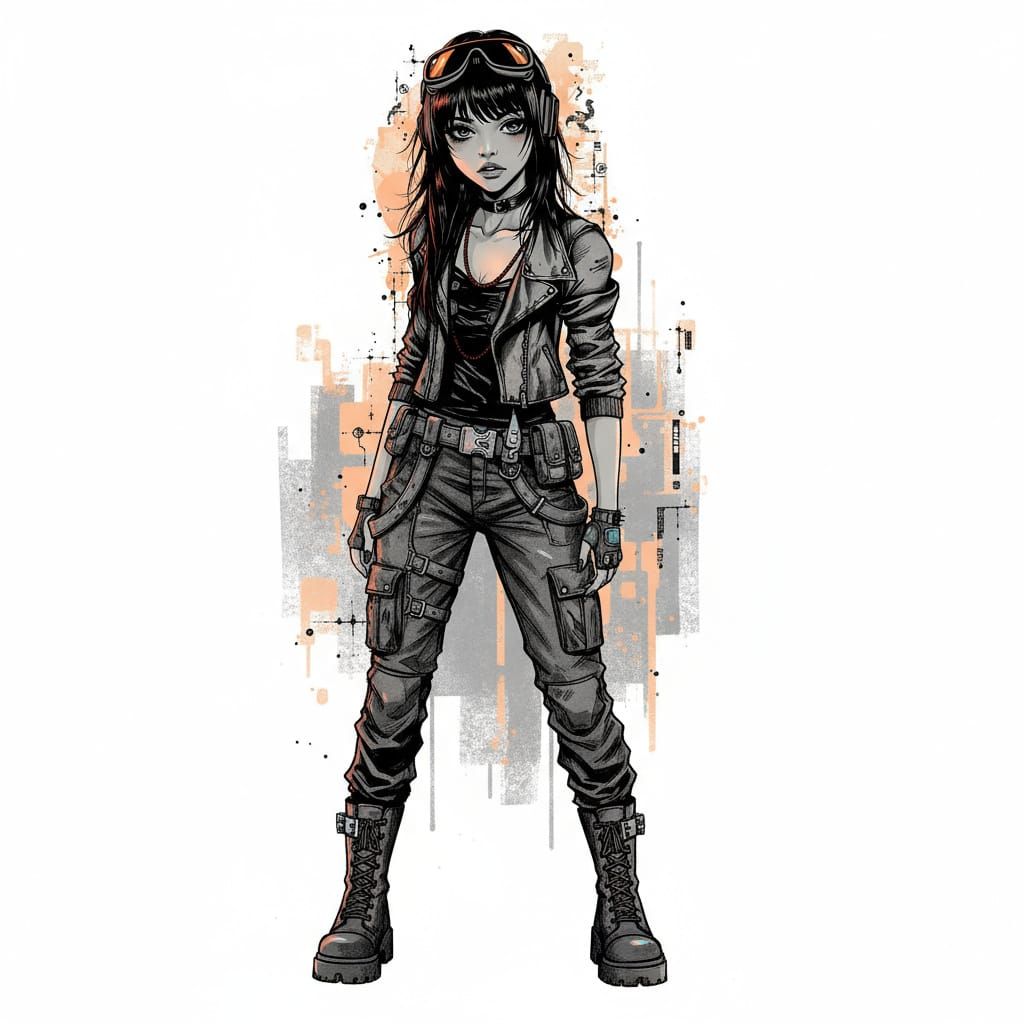 Cyberpunk Girl with Ink Splashes