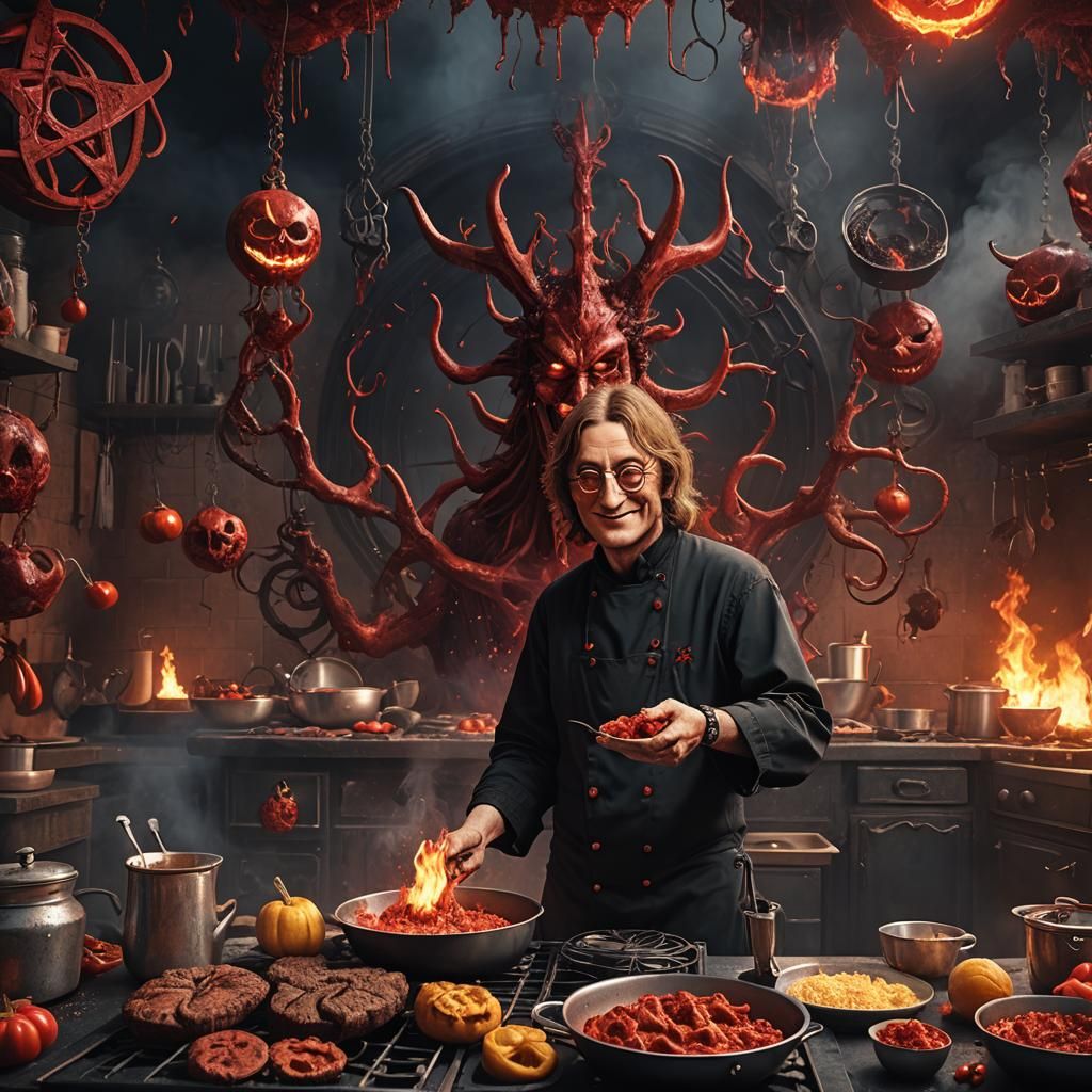 Satanic John Lennon cooking