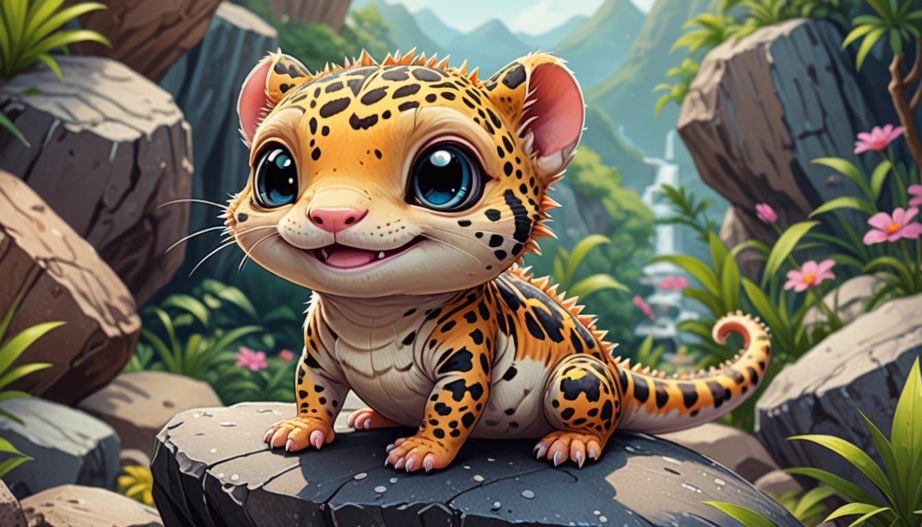 Chibi Leopard Gecko Portrait in Pastel Colors