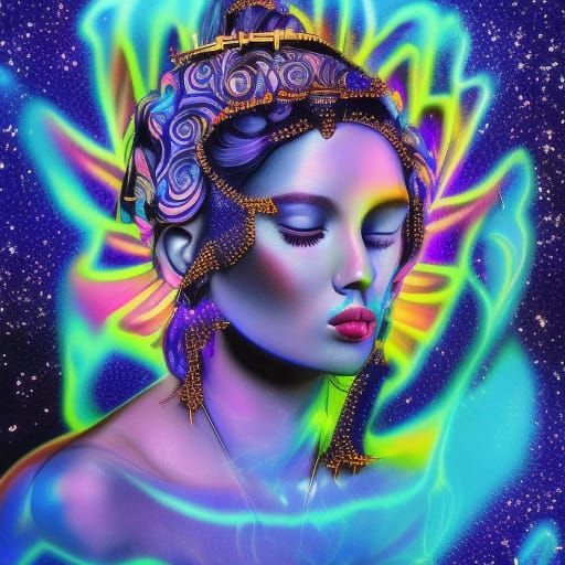 Astral Goddess of Beauty in Holographic Illustration