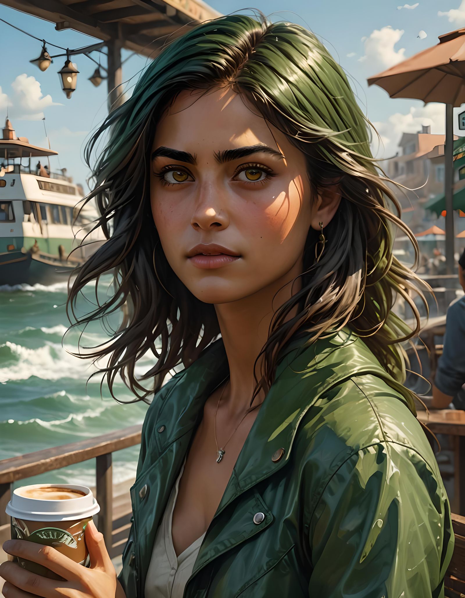 Freckled Brunette with Green Eyes Portrait