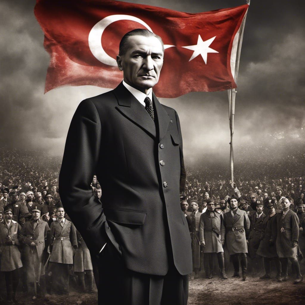Ataturk and Turkish Flag in Hyperrealistic Detail
