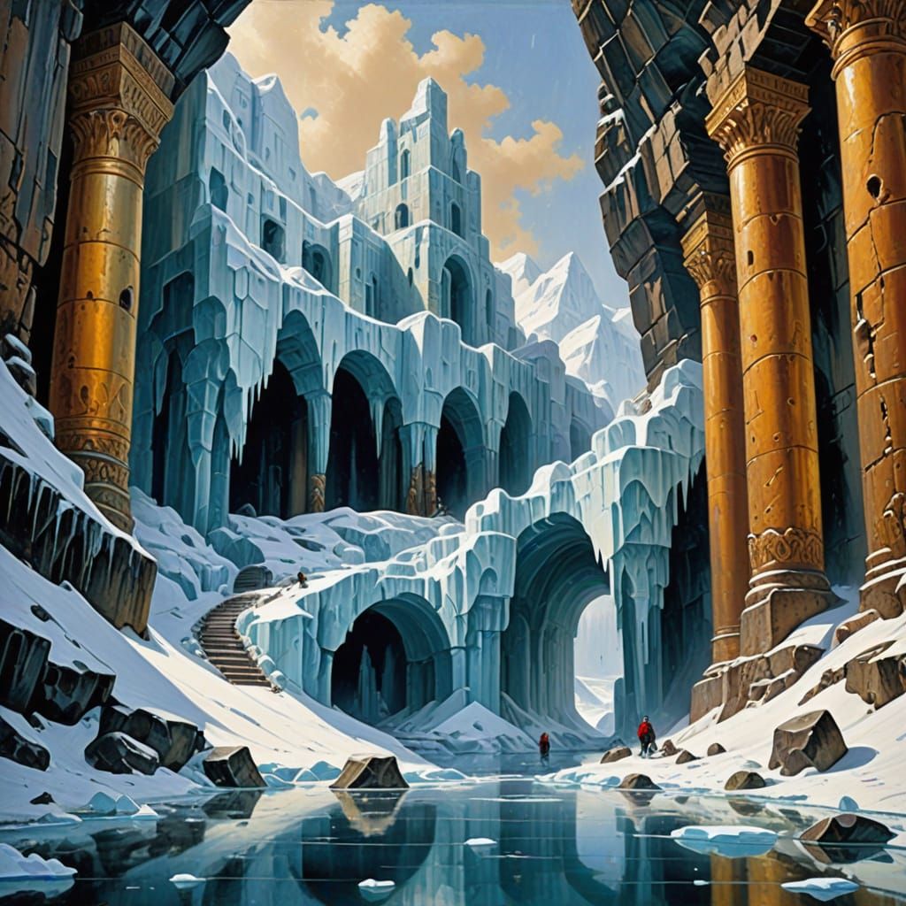 Arctic Ice Shelf: Hyperrealistic Lost City Ruins
