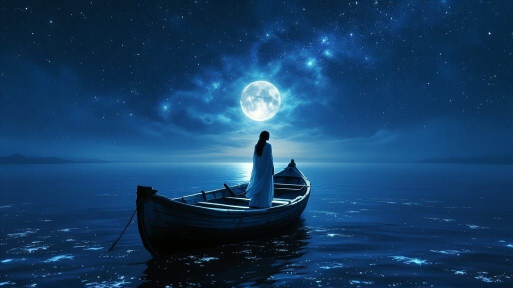 Dreamlike Fishing Scene in Starry Night Sky