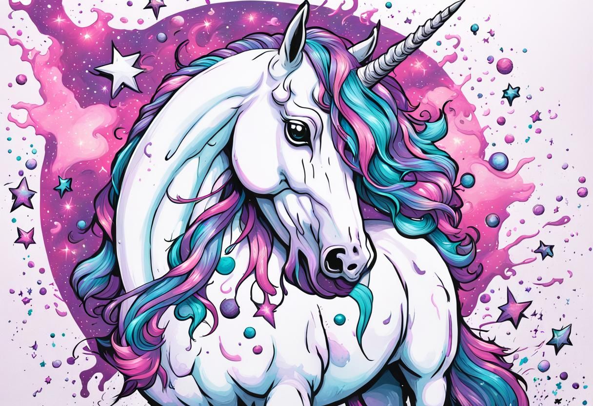 Celestial Unicorn in Comic Book Graffiti Art