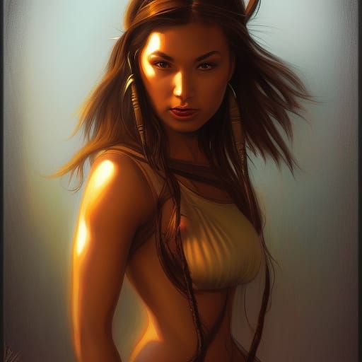 Hyperdetailed Portrait of Native American Woman